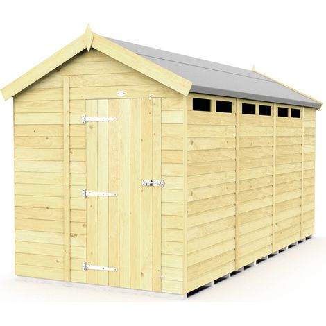 7 x 15 Feet Apex Security Shed - Single Door - Wood - L454 x W214 x H217 cm