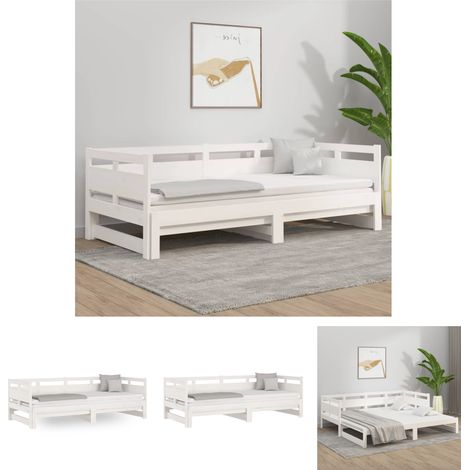 The Living Store Tagesbett Ausziehbar Weiß Massivholz Kiefer 2x(80x200) cm - Betten & Bettgestelle (1/5)