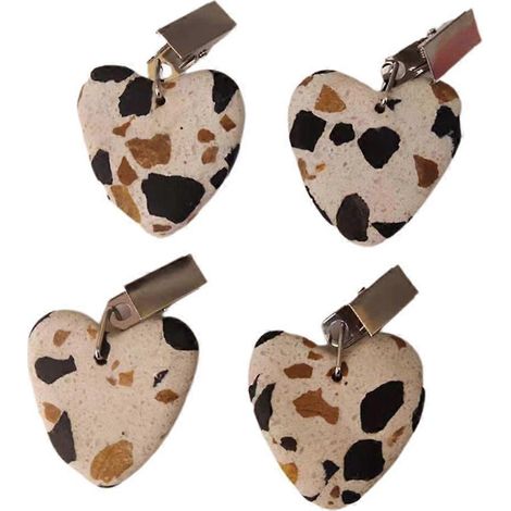 Lot de 4 pinces à nappe en forme de cœur, pendentifs en marbre avec pinces pour intérieur et extérieur (1/4)