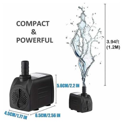 Pompa sommergibile ultra silenziosa con protezione contro il funzionamento a secco - Ideale per acquari, fontane, sistemi idroponici e laghetti - 25W/45W/80W, 4000 l/h - Cavo incluso (1/5)