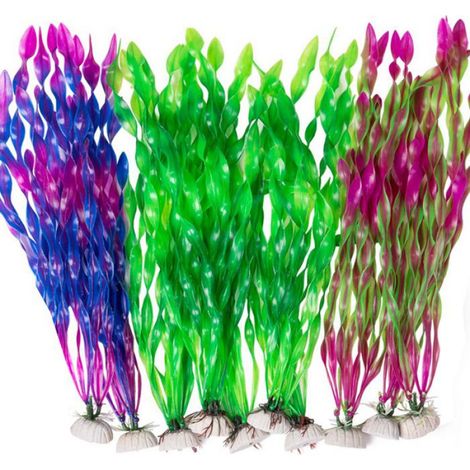 Plantes d'aquarium en plastique,décorations d'aquarium,algues artificielles,herbe d'eau,plantes sous-marines-12CM-10pcs colorées