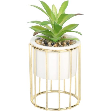 Support de Cage à Feuilles Vertes et dorées - Plante Artificielle pour la Maison, Le Bureau, la Salle de Bain - Décoration d'intérieur - Esthétique (1/2)