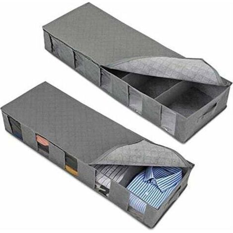 Contenitore portaoggetti per base letto in tessuto non tessuto, sacchetto portaoggetti antipolvere separato, 2 pezzi, grigio, 97 × 33 × 15 cm