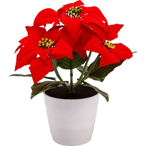 Pot de fleurs artificiel de Noël, plante simulée de poinsettia lumineuse, décoration festive pour table avec éclairage décoratif (1/5)