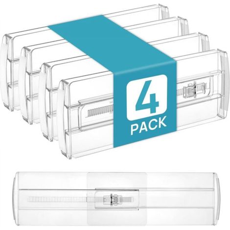 Set of 4 adjustable drawer dividers for organizing clothes, makeup, and toiletries, 2.36" H, 12.67-21.14" W (1/5)
