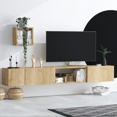 Meuble TV suspendu scandinave et étagère cube assortie MARFA