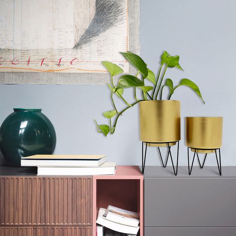 Lot de 2 Pots - HOME DECO FACTORY - Design - Filaire - Or (1/5)
