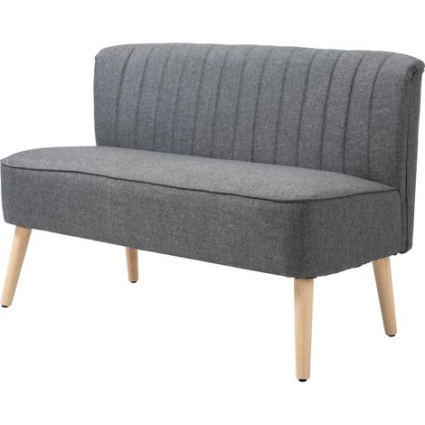 gris, 117 cm, chambre, salon, cadre bois, canapé rembourré lin, 2 places (1/5)