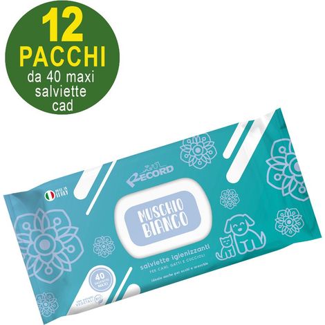 Salviette umidificate igienizzanti muschio bianco per cani e gatti: 1 confezione