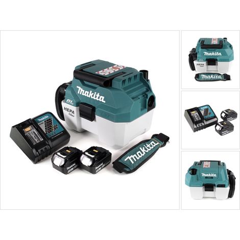 Aspiratore a batteria Makita DVC 750 LRTX3 18 V portatile + 2 batterie da 5,0 Ah e caricabatterie - senza accessori