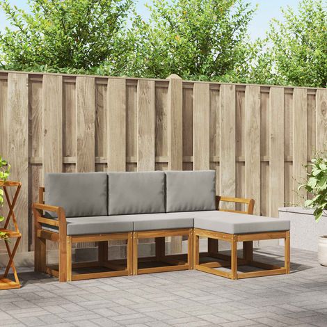 Outdoor-Sofagarnitur mit Kissen 4 pcs Natürlich und Hellgrau