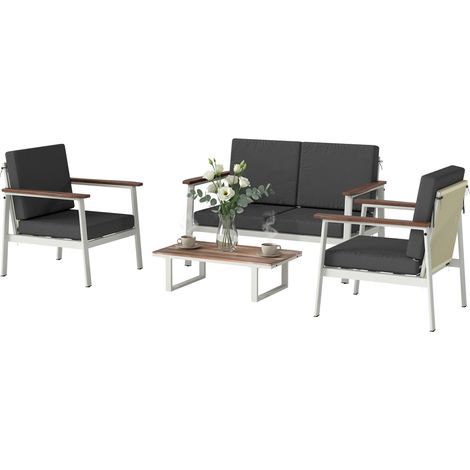 Ensemble salon de jardin pour 4 personnes : 2 fauteuils, loveseat et table basse
