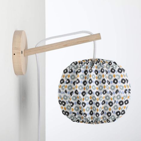 Applique Tippi, Luminaire en Bois, Abat-Jour Boule Papier avec Motif Scandinave, Parfait pour Salon, Chambre, Couloir, Hauteur 25 cm, Ampoule LED 2W (Non Fournie) (1/4)