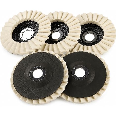 Lot de 5 disques à lamelles 125 mm en laine – Pads de polissage 22 mm pour meuleuses et polisseuses, Disques de polissage pour métal, inox et peinture, Dissipation thermique et finition miroir (1/5)