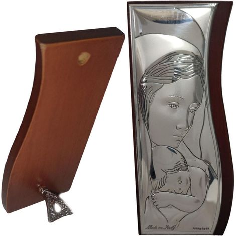 Quando madonna Gesù bambino icona sacra famiglia argento 925 legno per casa bomboniera comunione cresima poggiare appendere (1/5)