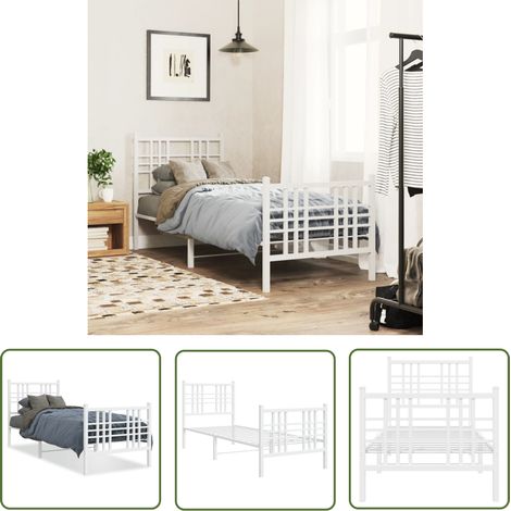 The Living Store Cadre de lit métal sans matelas avec pied de lit blanc 80x200cm - Cadre De Lit - Lit Simple - Lit Metal - Lit Blanc - Meuble Chambre (1/5)