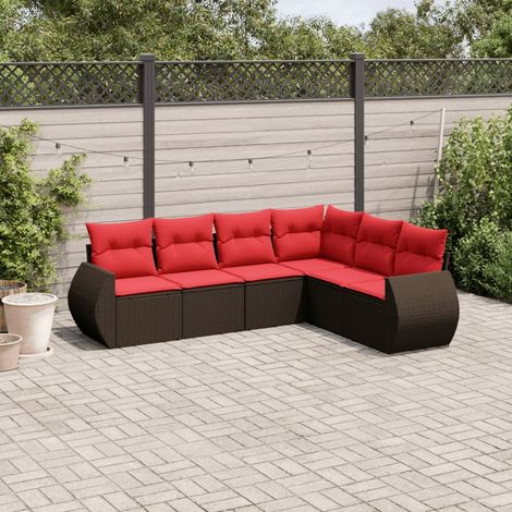 Salon de jardin modulable 6 pièces en résine tressée marron avec coussins rouges, 48.57kg - PANGIVO (1/5)
