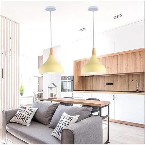 kawoo Lot de 2 Lustre Suspension Industrielle, E27 Lampe Luminaire Retro Style Nordique pour Salon Chambre Cafe Bar,Jaune,ø20cm (1/4)