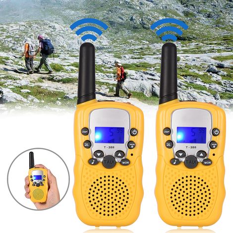 Lot de 2 talkies-walkies multicanaux d'une portée de 3 km, radio bidirectionnelle, jouet pour enfants idéal pour les activités de plein air (jaune). (1/5)