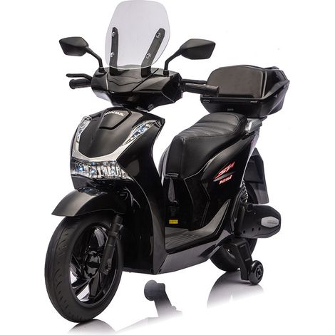 Scooter Elettrico per Bambini Licenza Ufficiale Honda SH125 12V con Ruote EVA e Sedile Pelle Nero
