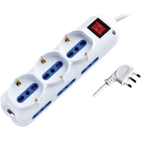 Alca power multipresa bianca con 6 bipasso + 3 universali con spinaa 90° cavo da 1,5mt con interruttore