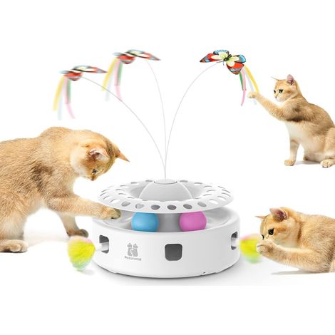 Jouet Interactif Automatique 3-en-1 pour Chats d’Intérieur – Plumes Mobiles, Papillon Volant & Balles de Piste, Double Alimentation USB ou Piles (1/5)
