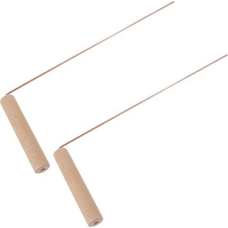 Baguettes de Sourcier 2 Pièces en Laiton pour Prospection d'eau et Or, Tiges Solides Manche en Bois Adaptées la Géobiologie et Chasse en Plein Air