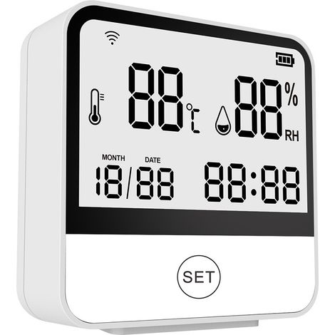 Intelligenter WLAN-Temperatur- und Feuchtigkeitssensor mit LCD-Bildschirm, ±1°C Genauigkeit und Abweichungsalarm für Zuhause (1/5)