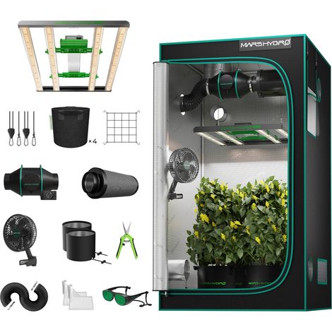 Mars Hydro Growbox Komplettset 100x100x180cm LED FC 3000 EVO LED-Wachstumslicht mit Ventilation Clip on fan fü für Zimmerpflanzen (1/5)