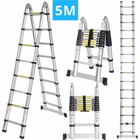 Echelle/escabeau télescopique double aluminium 2x8 marches H5m (2,5+2,5) - SECURY-T