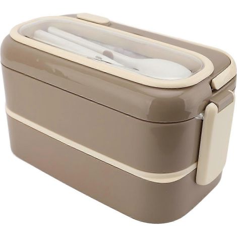 2-lagige Lunchbox, 1400 ml, Edelstahl-Innenschale, PP-Außenschale, mikrowellengeeigneter Lunchbehälter mit Besteck