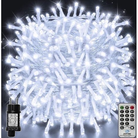 100 m lange Lichterkette mit 1000 LEDs, wasserdicht (IP44), mit Fernbedienung und Timer, 8 Modi, ideal für Weihnachtsfeiern, Geburtstage, Hochzeiten und als Wohnzimmerdekoration, in Kaltweiß.