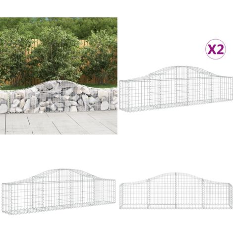 Paniers à gabions arqués 2 pcs 200x30x40/60 cm Fer galvanisé - Panier À Gabions - Mur De Gabion - Clôture Végétale - Décoration Jardin - Barrieres Jardin - Home & Living (1/5)