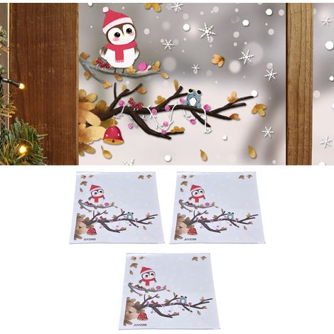 Set mit 3 statisch haftenden PVC-Aufklebern mit Eule, Ast und Schneeflocken für Glas, Weihnachtsmotiv. Schlichter und kreativer Wandaufkleber JUV205-B (1/5)