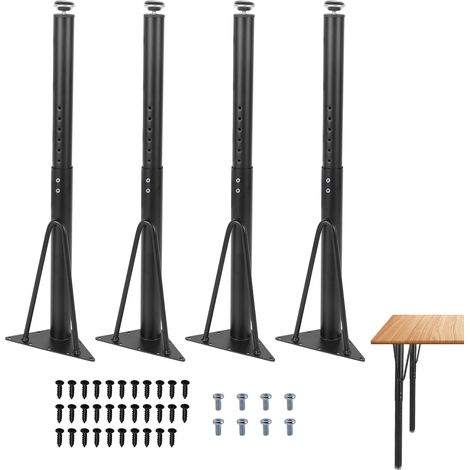 Lot de 4 Pieds de Table réglables en Hauteur - 50 à 75 cm - Métal Noir - Diamètre : 4 cm - Cylindrique - pour Bureau, Table à Manger, Armoire (1/5)