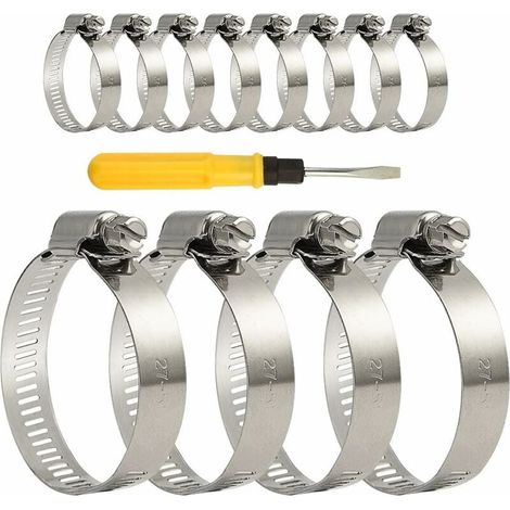 12Pcs Collier de Serrage Tuyau Ajustable en Acier Inoxydable avec tournevis pour Home Gaz (27–51 mm) Pas de tournevis inclus (1/5)
