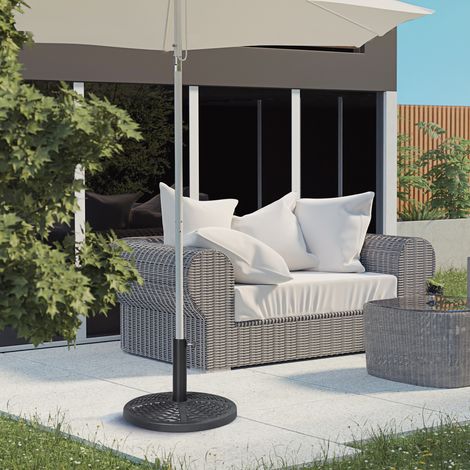 Pied de parasol en béton. support de parasol avec tube en acier. porte-parasol rond. pour balcon. terrasse. jardin. noir