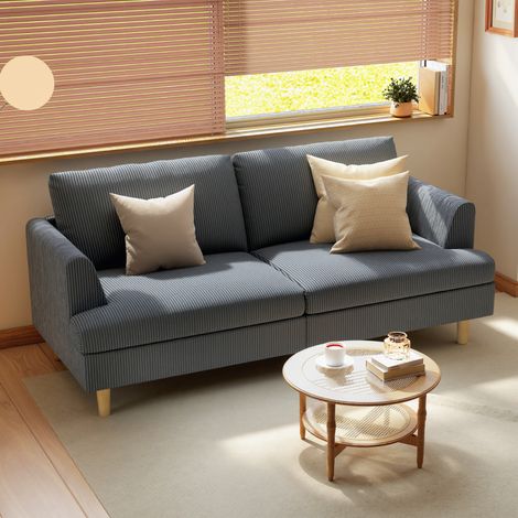 Sofá de 3 Plazas Tapizado en Pana Acolchado Grueso de Muelles Asiento Ancho 2 Almohadas 188x80x86 cm Gris Oscuro