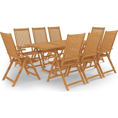 Ensemble repas de jardin 9 pièces en teck massif, table 180 x 90 cm, 8 chaises pliantes - PANGIVO (1/5)