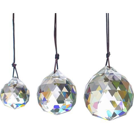 30/40/50mm Boule de Cristal Multi-facettes Suncatcher Lustre en Verre Prisme Suspension 3 pièces (Ensemble Transparent) (1/5)