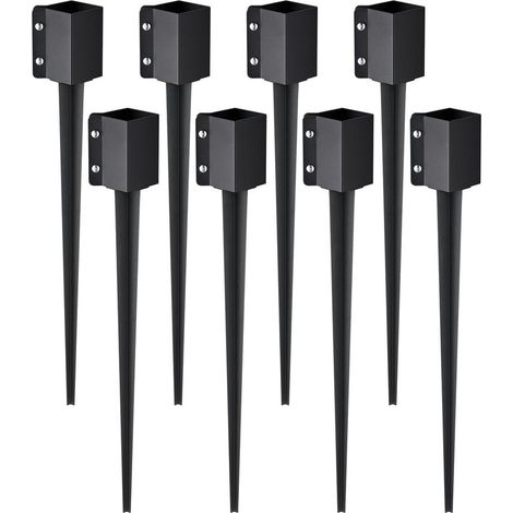 Pour fixer un poteau de jardin, lot de 8 piquets d'ancrage en acier noir à enfoncer, installation facile (1/5)