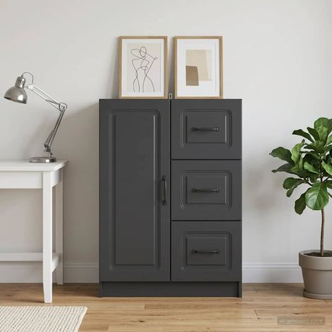 vidaXL Sideboard with Drawer Black 66 x 34.5 x 87 cm Engineered Wood (1/5)