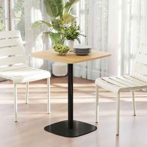 Petite table à manger - cuisine - pour salon - bois naturel+noir - 60 cm - carrée - salle à manger - plateau de table en MDF - base en acier (1/5)