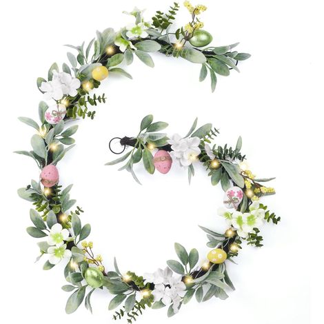 Ghirlanda di Pasqua 180 cm con Uova Pastello e Fiori, Decorazione Primaverile per Casa e Camino (1/5)