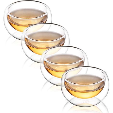 Tasse À Thé Double Paroi - Verre Borosilicaté - 50 ml - Pour Thé Café Expresso - Lot De 4 (1/5)