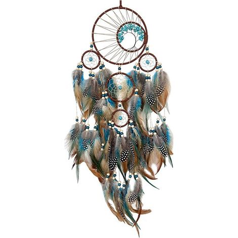 Blue and brown feather dreamcatcher – 62 cm long – Ethnic wall decoration for bedroom – Original gift (1/5)