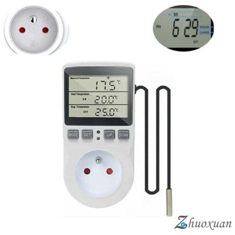 Prise Thermostat Relateur De Temperature Numerique 220v Chauffage Refroidissement Avec Sonde, Lcd Prise Contrôleur De Température Pour Frigo Incubateur Serre Ventilateur