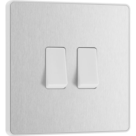 Double interrupteur mural 2 voies Plaque avant sans vis Bords arrondis Acier brossé 20 A 16 AX (1/5)