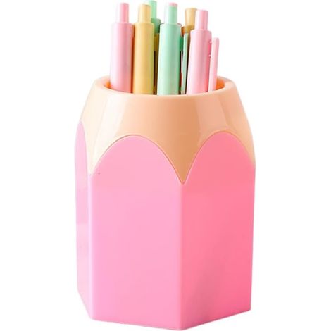 Pen Holder, Large Capacity, Lightweight, Portable, Girls, Multifunctional, Cute, Desk Storage, Tabletop, Stylish, Cute, Cool, Simple, Clear, Vertical, Long, School, Cylindrical, Round, Children(pink) (1/5)