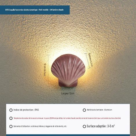 Applique murale coquillage LED 5W 120mm Couleur Violet Lumière blanche neutre IP65 85-265V (1/5)